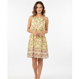 Blue Rain Floral Yellow Sleeveless Dress- Medium